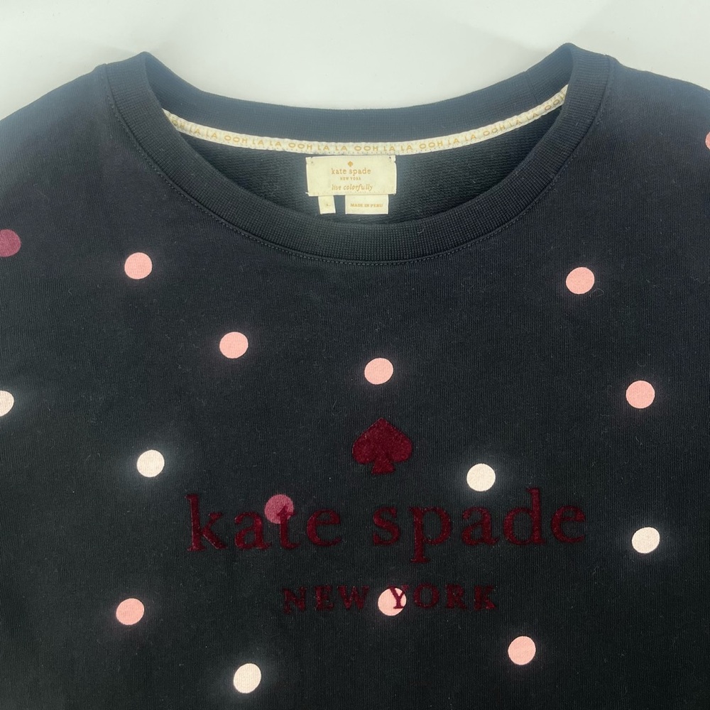 Kate Spade NY Broome Street Dot Velvet Logo Crewneck Sweatshirt Women's Large - Picture 5 of 5